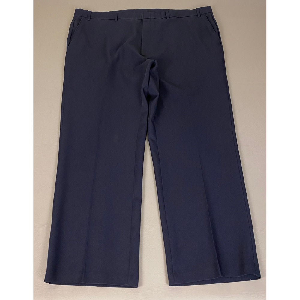 Vintage Pleated Dress Pants Men's 46x30 Navy Blue Dacron Polyester USA Made